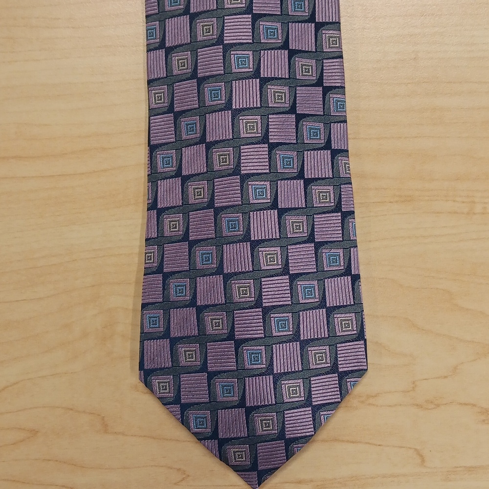 Geometric Patterned Tie in Purple and Blue - Picture 2 of 4
